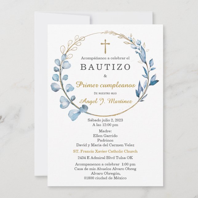 Convites Batizado e Primeiro Aniversário Menino (Frente)