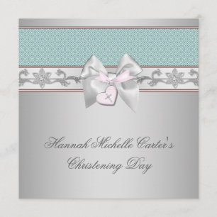 Convites Batizado Meninas Azul Turquesa Rosa Prata