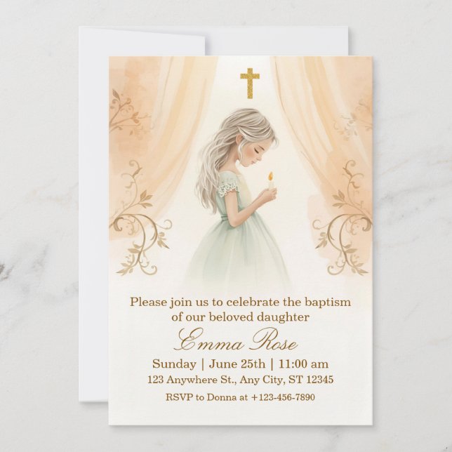 Convites Batizado Personalizado de Menina (Frente)