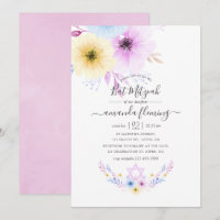 Batom de Mitzvah Floral Rosa e Azul Pastel
