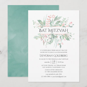 Convites Batom de Pastel Verde Bat Mitzvah
