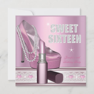Convites Batom de Sapato de Festa Pink Sweet Sixteen 16