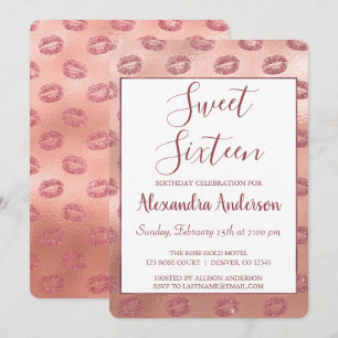 Convites Batom Kisses Rosa Dourado Doce Dezesseis Aniversá