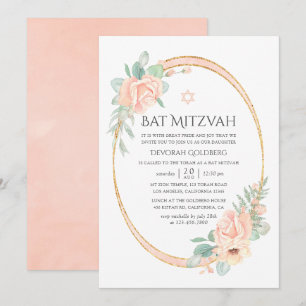 Convites Batom Pastel Floral Geométrico Bar Mitzvah