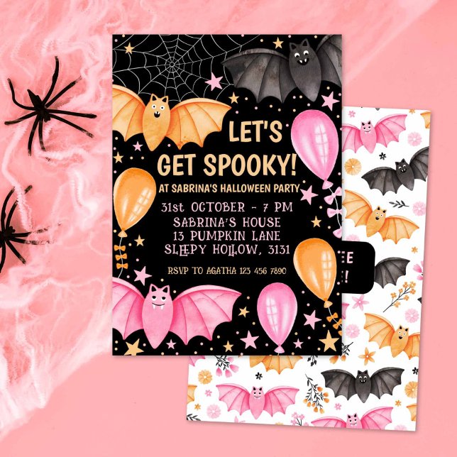 Convites Bats e Balões Cachorros Pastel Halloween (Cute Bats and Balloons Pastel Halloween Invitation)