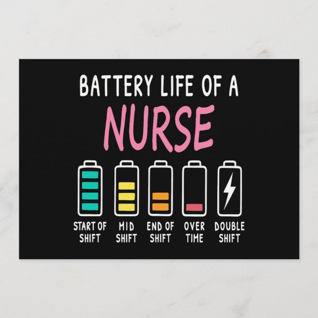 Convites Battery life of a nurse humor chart (Frente)