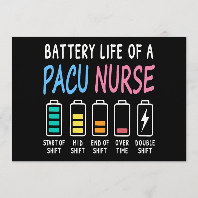 Convites Battery life of a PACU nurse levels humor (Frente)