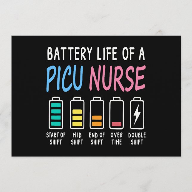Convites Battery life of a PICU nurse humor chart (Frente)
