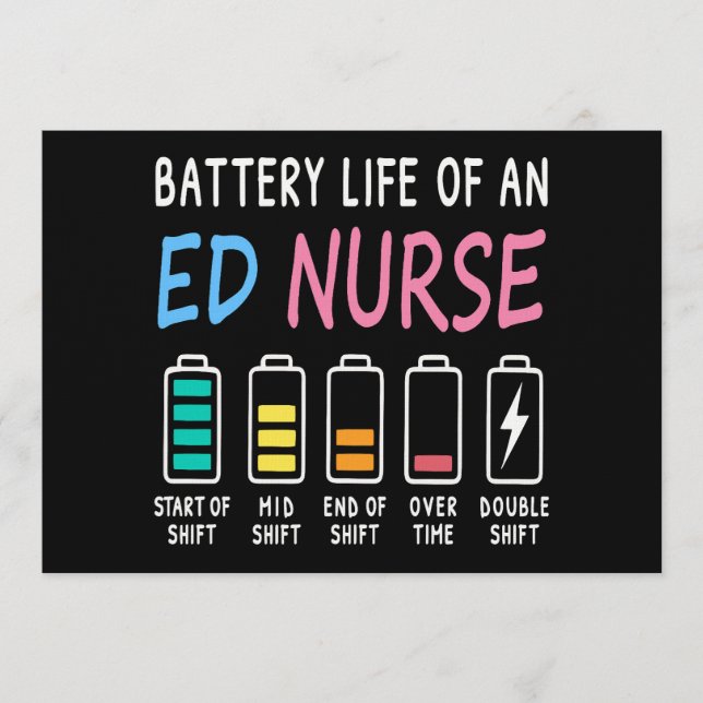Convites Battery life of an ED nurse levels humor (Frente)