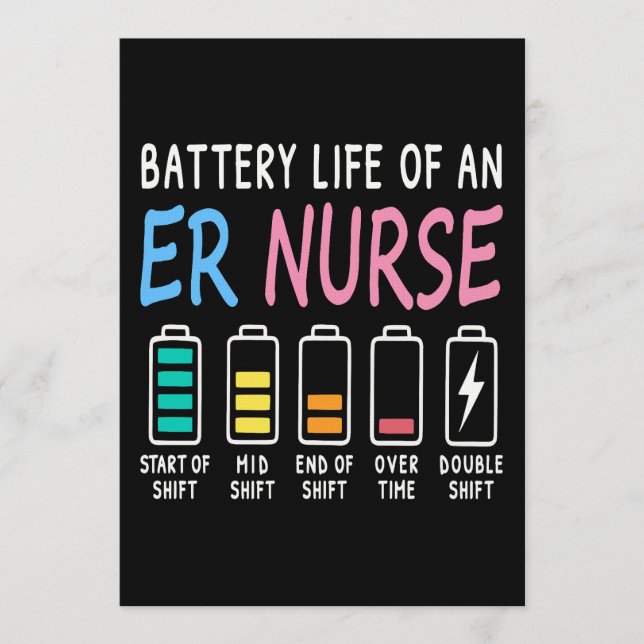Convites Battery life of an ER nurse humor chart (Frente)