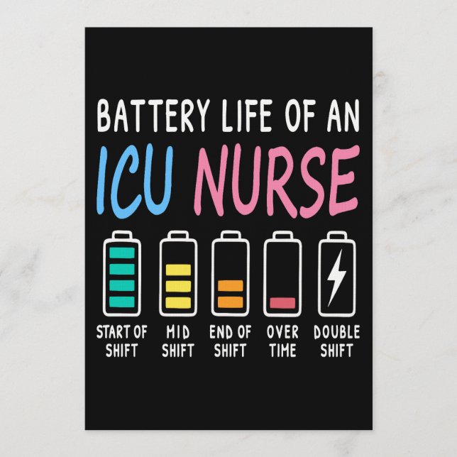 Convites Battery life of an ICU nurse humor chart (Frente)