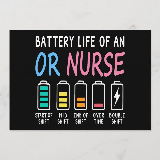 Convites Battery life of an OR nurse humor chart (Frente)