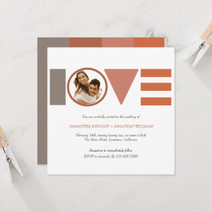 Convites Bauhaus Love Terracotta   Casamento de Foto Quadra