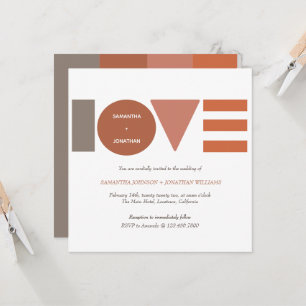 Convites Bauhaus Love Terracotta   Casamento quadrado
