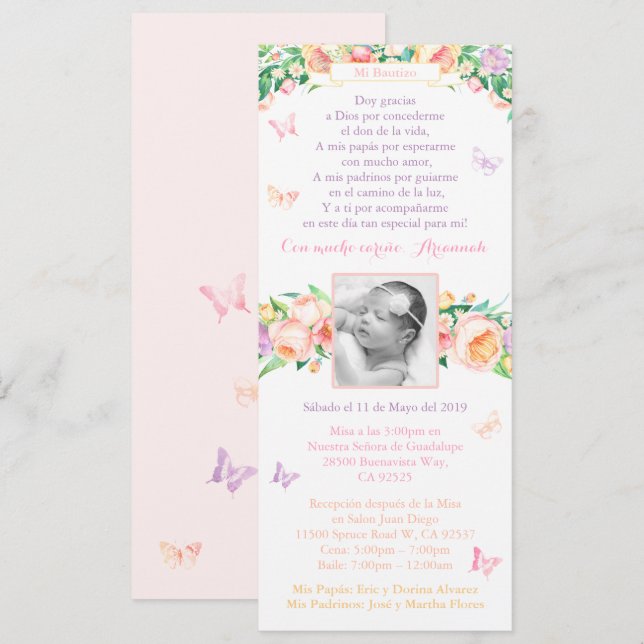 Convites Bautismo Baptism primeiro aniversario (Frente/Verso)