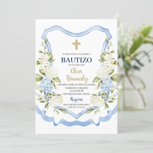 Convites Bautização de flor branca e azul Espanhol