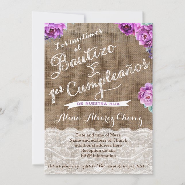 Convites Bautizo 1er Cumpleaños, espanhol convidado Castell (Frente)