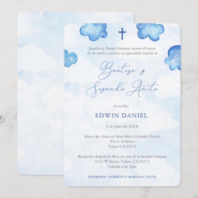 Convites Bautizo 2ndo Añito, Partido do segundo aniversário (Frente/Verso)