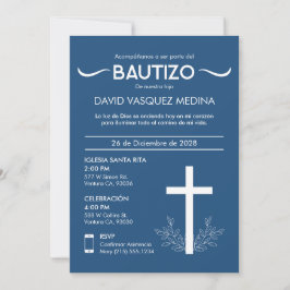 Convites Bautizo Cute Baby Baptism Espanhol Cruz e Folhas