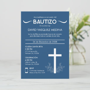 Convites Bautizo Cute Baby Baptism Espanhol Cruz e Folhas