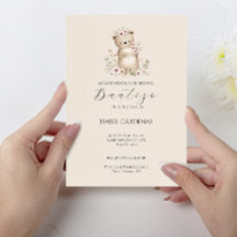 Bautizo De Niña Cute Bear Em Aquarela Espanhola