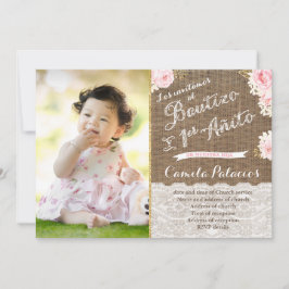 Convites Bautizo Espanhol Dourado Rosa Branco - Aniversário