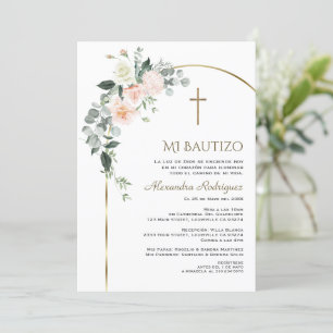 Convites Bautizo Espanhol Floral Arch Dourado Elegante
