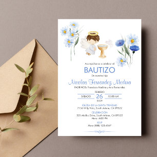 Convites Bautizo Invitación Angel Boy Flores Cutas Batismo