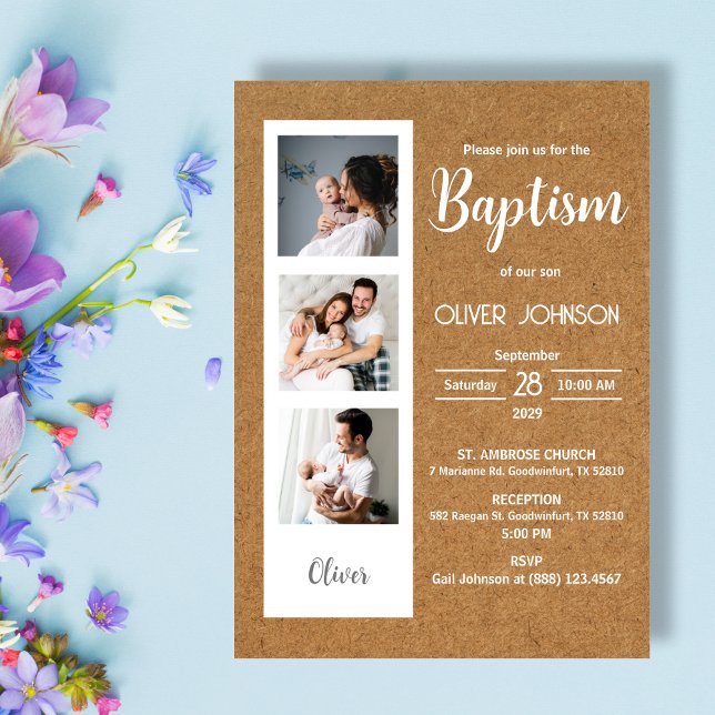 Convites Bautizo Invitacion Baby Boy ou Girl Photo Baptism (Criador carregado)