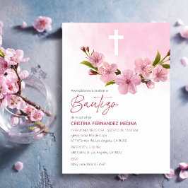 Convites Bautizo Invitación Baptism Flores Rosa Japonesas