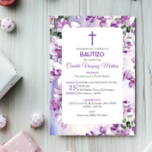 Bautizo Invitación Baptism Flores Roxas Cutis
