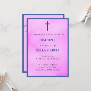 Convites Bautizo Invitación/Baptism, Rosa Meninas