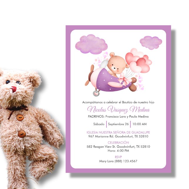 Convites Bautizo Invitación Cheerful Teddy Bear Boy Baptism (Criador carregado)