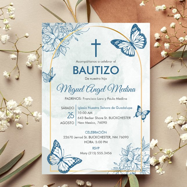 Convites Bautizo Invitación Elegante Borboletas Baptism (Criador carregado)