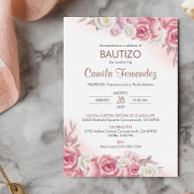 Bautizo Invitación em Flores Rosa Batismo Espanhol