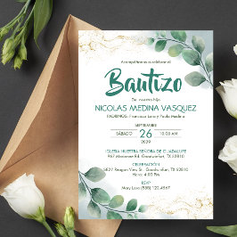 Convites Bautizo Invitación Green deixa batismo religioso