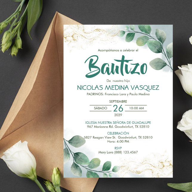 Convites Bautizo Invitación Green deixa batismo religioso (Criador carregado)