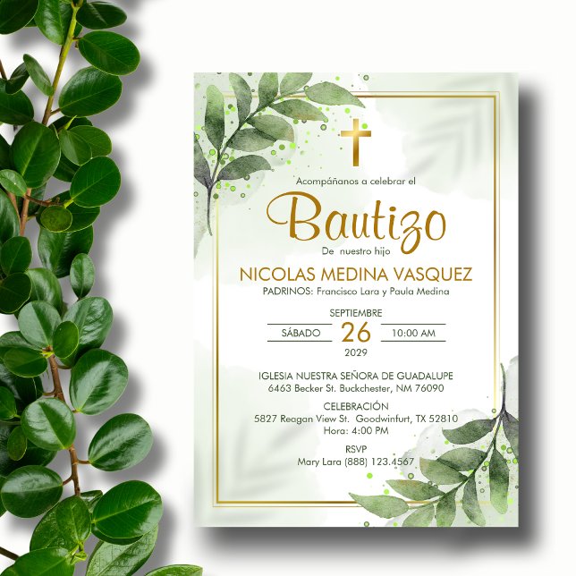 Convites Bautizo Invitación Greenery Batismo Religioso (Criador carregado)