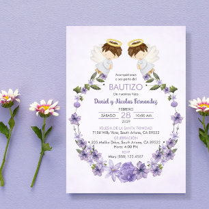 Convites Bautizo Invitación Twin Boy Cute Angels Baptism