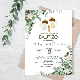 Convites Bautizo Invitación Twin Boy Green deixa batismo