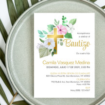 Bautizo Invitación White Flores Elegantes Baptism