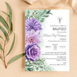 Convites Bautizo Invitation Cute Purple Flowers Christening