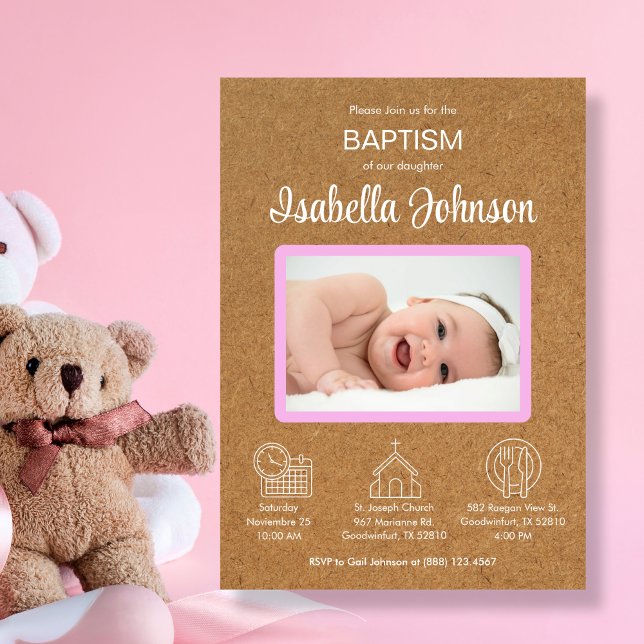 Convites Bautizo Invitation with Baby Girl's Photo Baptism (Criador carregado)