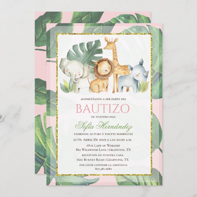 Convites Bautizo Niña Invitación De bautizo Niña Baptism (Frente/Verso)