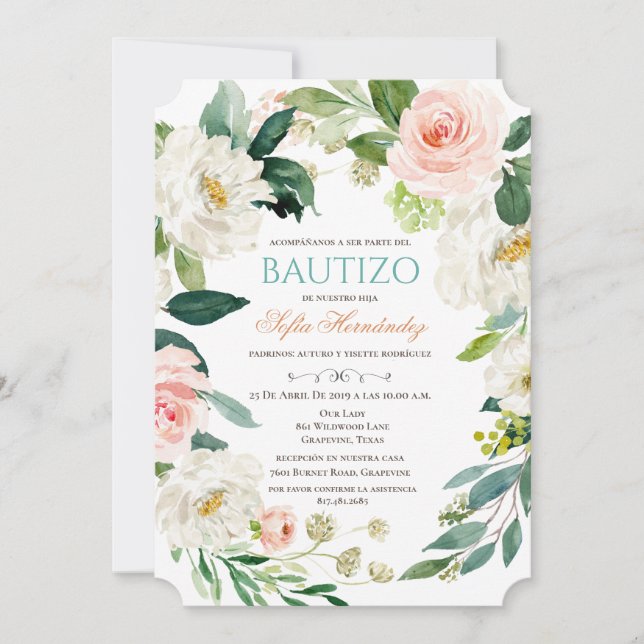 Convites Bautizo Niña Invitacione De bautizo Niña Baptism (Frente)