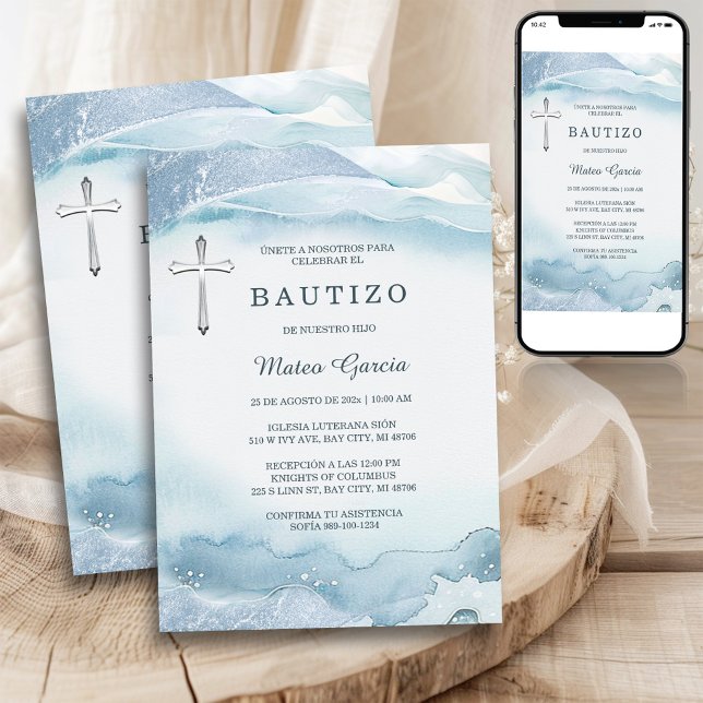 Convites Bautizo Niño Azul Cruz (Criador carregado)