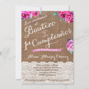 Convites Bautizo y primer cumpleaños, invitación castella
