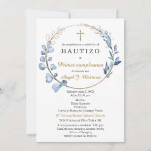 Convites Bautizo y Primer Cumpleaños Niño