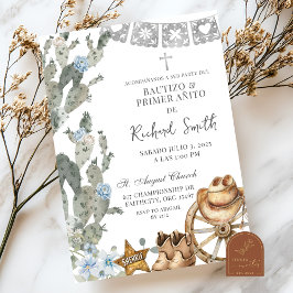 Convites Bautizon Espanhol Silver Dusty Blue Cowboy