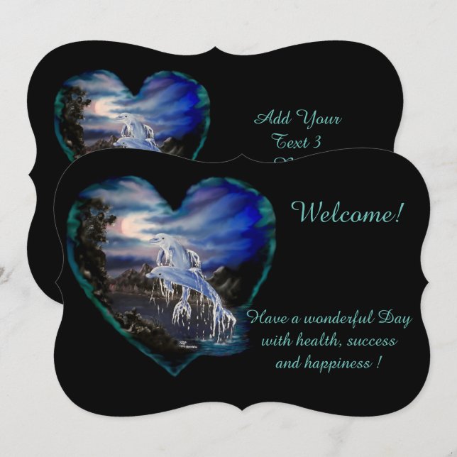 Convites Bay at Night, Dolphin Love, adicione seu texto (Frente/Verso)